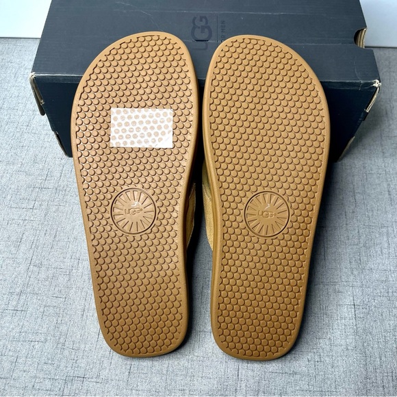 UGG Seaside Suede & Sherpa Flip Flop Sandal Tasmania Tan Sandals Nwt 11 - Picture 5 of 10